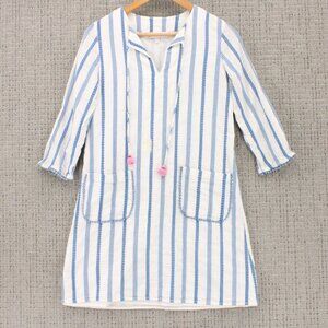 Jude Conally Tunic Dress Womens XS White Striped Long Sleeve Summer Beach